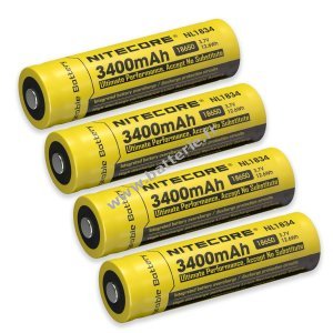 4x Nitecore Batterie Li-Ion 18650 3400mAh NL1834 protge