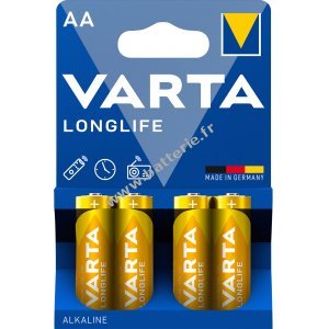 Varta Piles AA LR06 Alcalines Mignon Longlife 1,5V Blister de 4