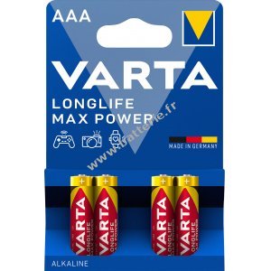 Varta Piles AAA LR03 Alcaline Micro Longlife Max Power 1,5V blister de 4