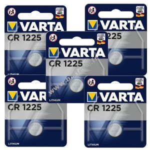 5x pile bouton au lithium, batterie Varta CR1225 5x 1 blister