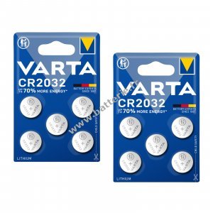 10x VARTA CR2032 DL2032 ECR2032 Piles bouton au lithium - 2x 5 blisters pour montres, cls de voiture et autres