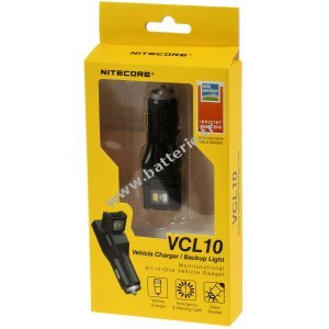 Nitcore VCL10 - Chargeur USB pour voiture avec lampe de secours, brise-vitre et feu rouge d'avertissement