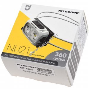 Nitecore NU21 LED Lampe frontale, Headlamp, USB-C, max. 360 lumens jaune