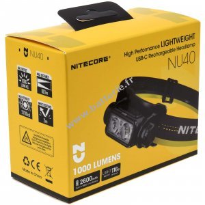 Nitecore NU40 LED Lampe frontale, lampe de tte, USB-C, max. 1000 lumens