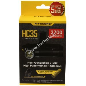 Nitecore HC35 lampe frontale avec nouvel accu 21700 Li-Ion, max. 2700 lumens