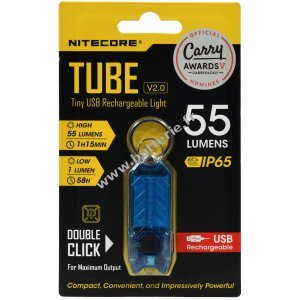 Nitecore TUBE 2.0 Mini lampe de poche LED, avec Micro USB, 55 lumens, bleu